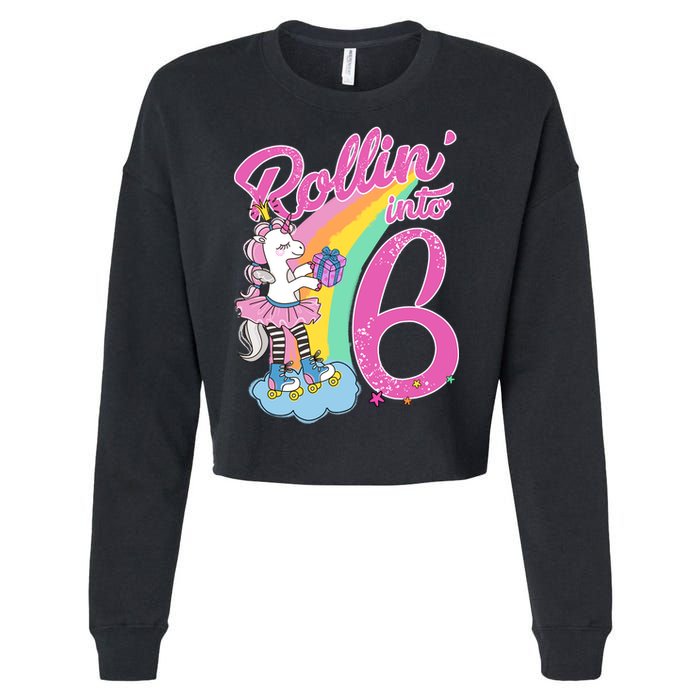 Rollin' Into 6 Skating Unicorn  Cropped Pullover Crew