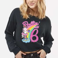 Rollin' Into 6 Skating Unicorn  Cropped Pullover Crew