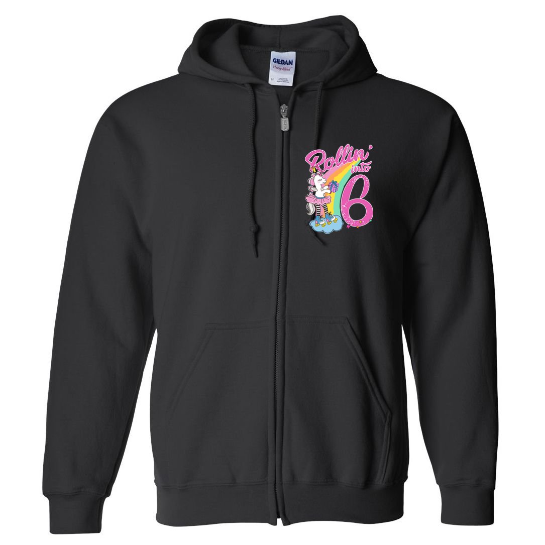 Rollin' Into 6 Skating Unicorn  Full Zip Hoodie