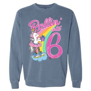 Rollin' Into 6 Skating Unicorn  Garment-Dyed Sweatshirt