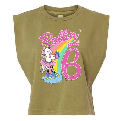 Rollin' Into 6 Skating Unicorn  Garment-Dyed Women's Muscle Tee