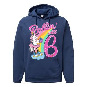 Rollin' Into 6 Skating Unicorn  Performance Fleece Hoodie