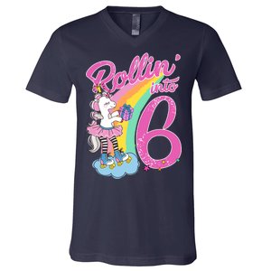 Rollin' Into 6 Skating Unicorn  V-Neck T-Shirt