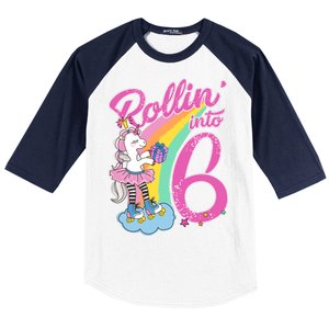 Rollin' Into 6 Skating Unicorn  Baseball Sleeve Shirt