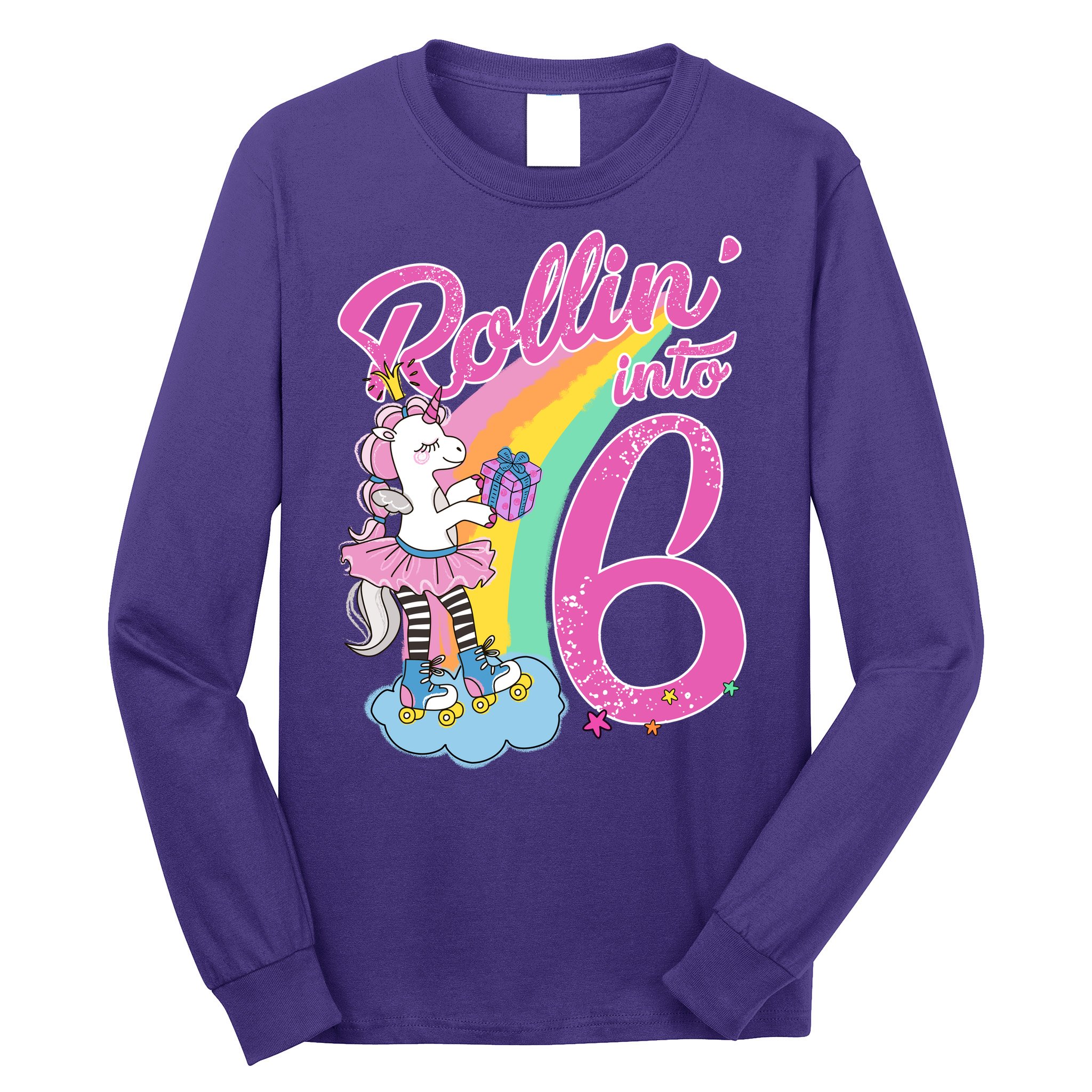 Rollin' Into 6 Skating Unicorn  Long Sleeve Shirt
