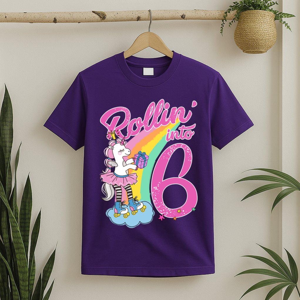 Rollin' Into 6 Skating Unicorn  T-Shirt