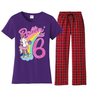 Rollin' Into 6 Skating Unicorn  Women's Flannel Pajama Set