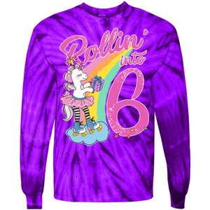 Rollin' Into 6 Skating Unicorn  Tie-Dye Long Sleeve Shirt