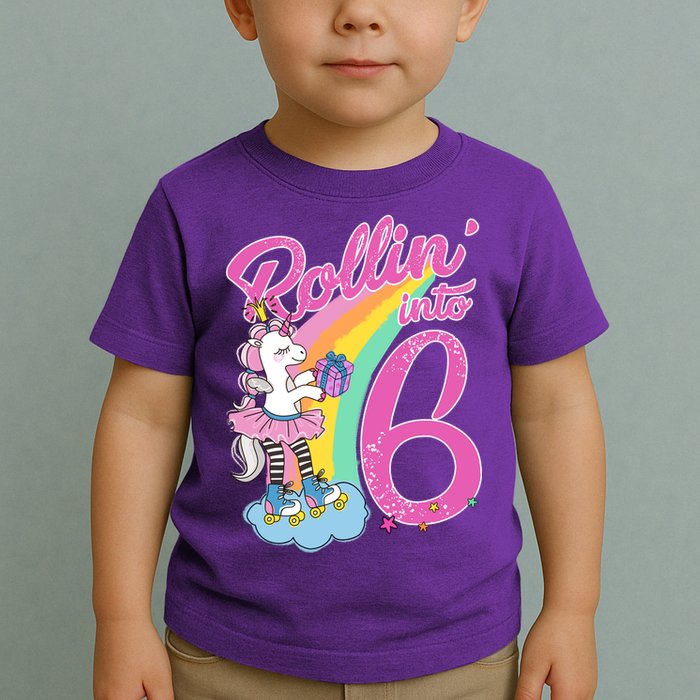 Rollin' Into 6 Skating Unicorn  Toddler T-Shirt