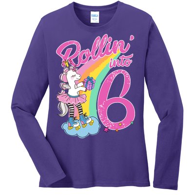 Rollin' Into 6 Skating Unicorn  Ladies Long Sleeve Shirt