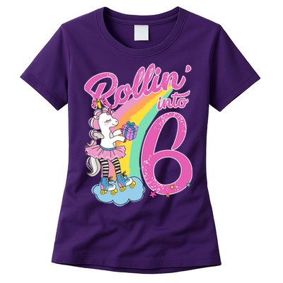 Rollin' Into 6 Skating Unicorn  Womens T-Shirt