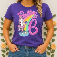 Rollin' Into 6 Skating Unicorn  Womens T-Shirt