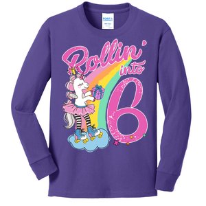 Rollin' Into 6 Skating Unicorn  Kids Long Sleeve Shirt