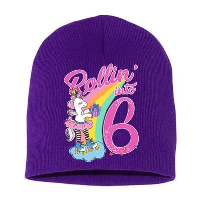 Rollin' Into 6 Skating Unicorn  Short Acrylic Beanie
