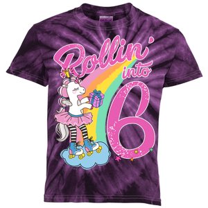 Rollin' Into 6 Skating Unicorn  Kids Tie-Dye T-Shirt