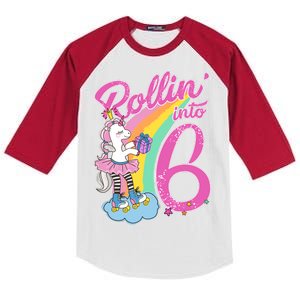 Rollin' Into 6 Skating Unicorn  Kids Colorblock Raglan Jersey