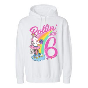 Rollin' Into 6 Skating Unicorn  Garment-Dyed Fleece Hoodie