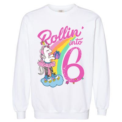 Rollin' Into 6 Skating Unicorn  Garment-Dyed Sweatshirt