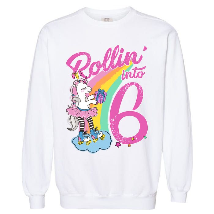 Rollin' Into 6 Skating Unicorn  Garment-Dyed Sweatshirt