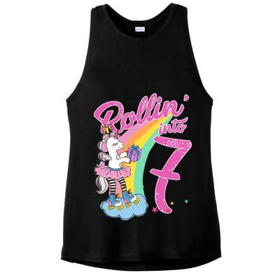 Rollin' Into 7 Skating Unicorn Birthday Ladies PosiCharge Tri-Blend Wicking Tank