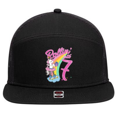 Rollin' Into 7 Skating Unicorn Birthday 7 Panel Mesh Trucker Snapback Hat