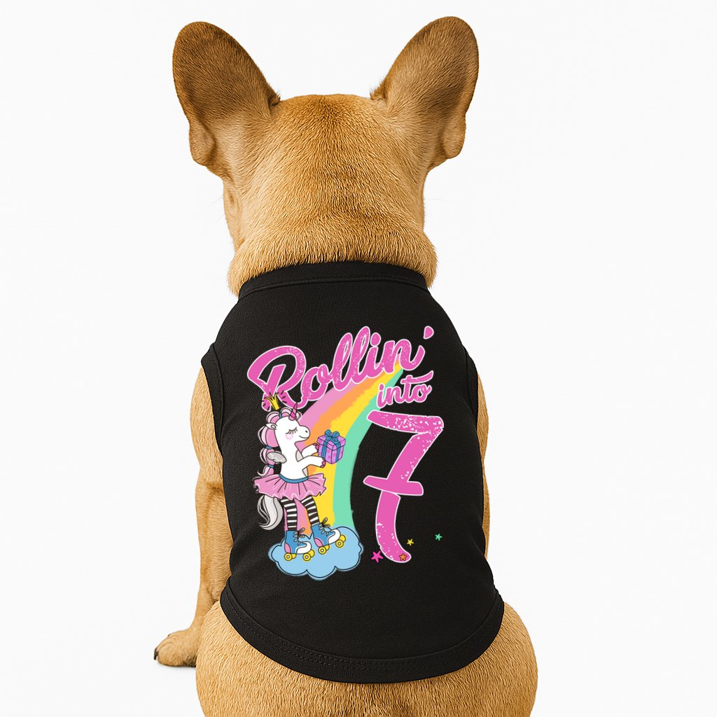 Rollin' Into 7 Skating Unicorn Birthday Doggie Tank