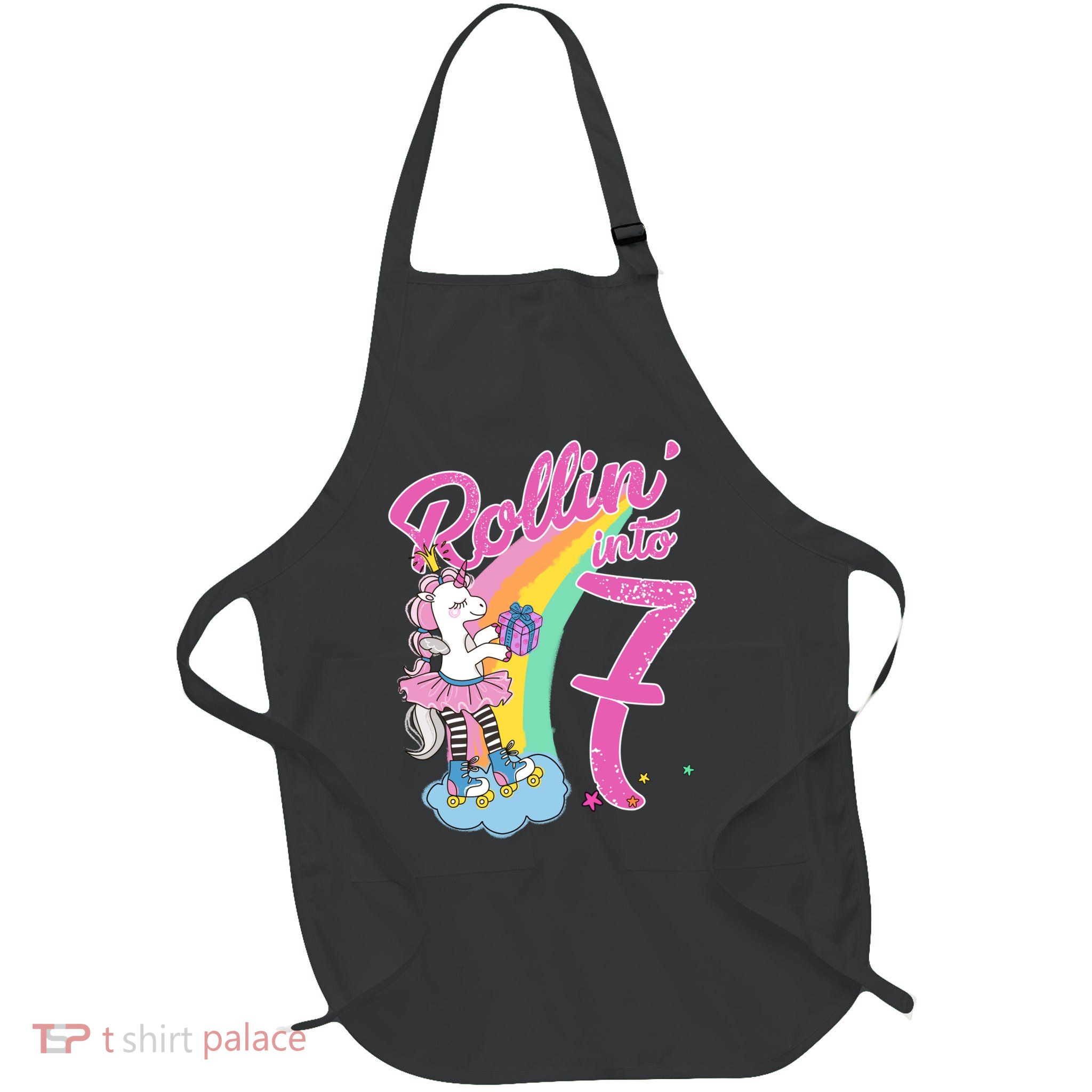 Rollin' Into 7 Skating Unicorn Birthday Apron