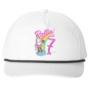 Rollin' Into 7 Skating Unicorn Birthday Snapback Five-Panel Rope Hat