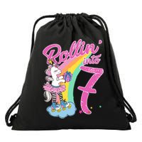 Rollin' Into 7 Skating Unicorn Birthday Drawstring Bag