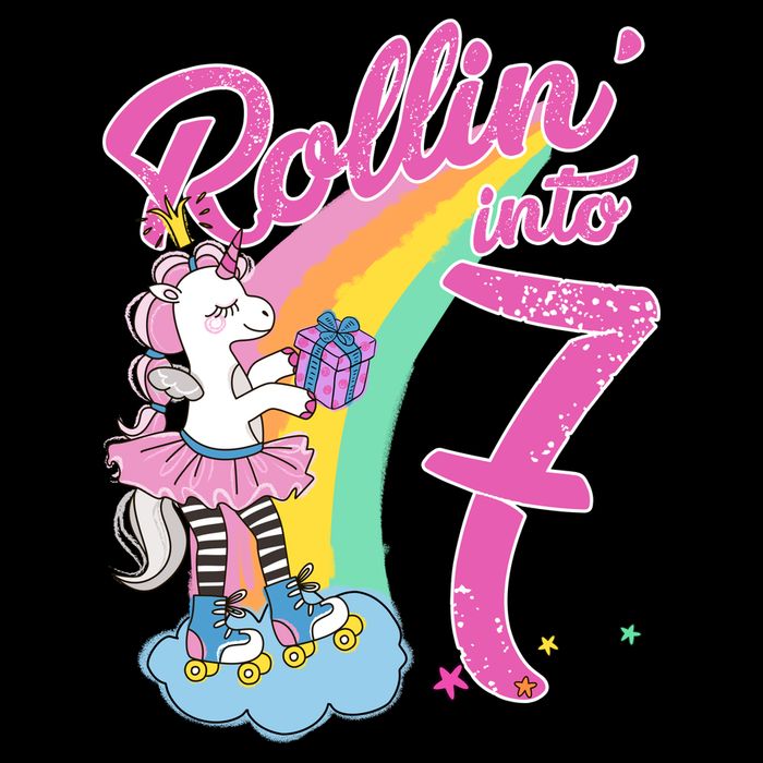Rollin' Into 7 Skating Unicorn Birthday Drawstring Bag