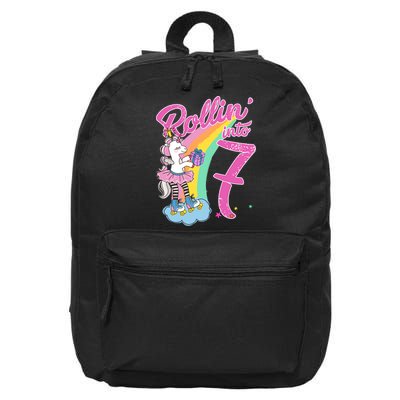 Rollin' Into 7 Skating Unicorn Birthday 16 in Basic Backpack