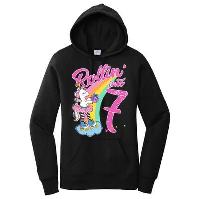 Rollin' Into 7 Skating Unicorn Birthday Women's Pullover Hoodie