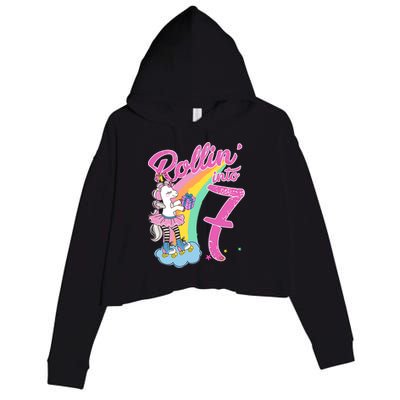 Rollin' Into 7 Skating Unicorn Birthday Crop Fleece Hoodie