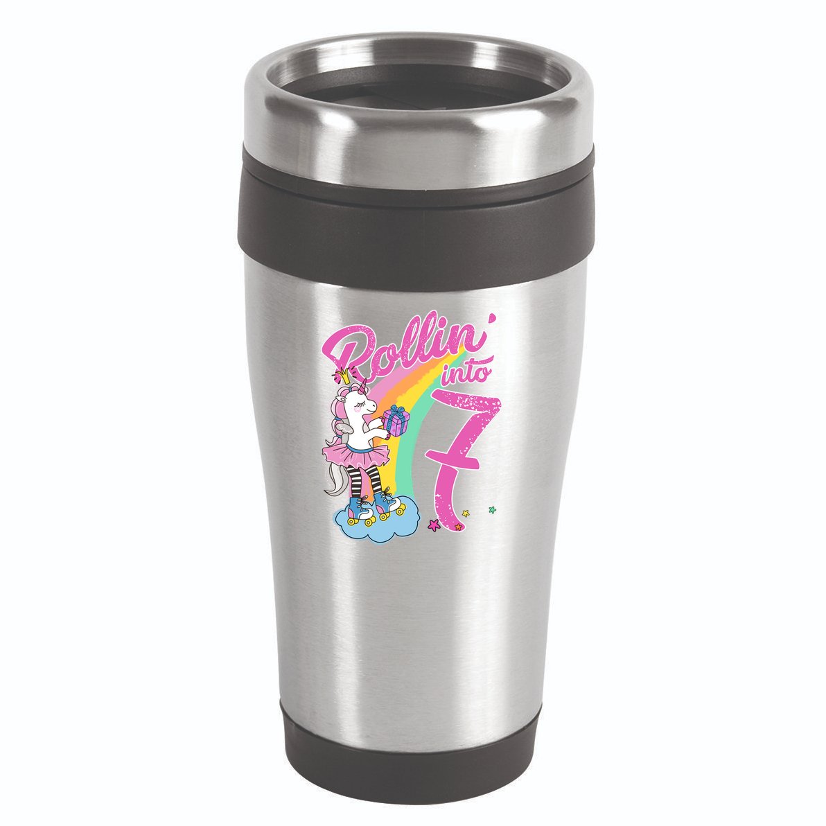 Rollin' Into 7 Skating Unicorn Birthday 16oz Travel Tumbler