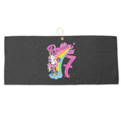 Rollin' Into 7 Skating Unicorn Birthday Large Microfiber Waffle Golf Towel