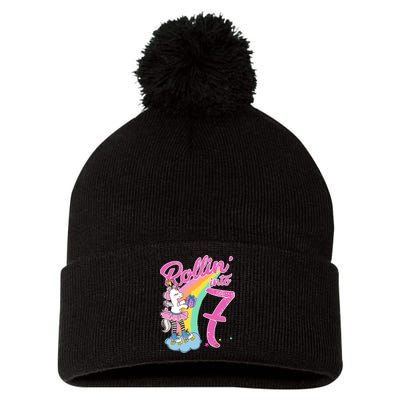 Rollin' Into 7 Skating Unicorn Birthday Pom Pom 12in Knit Beanie