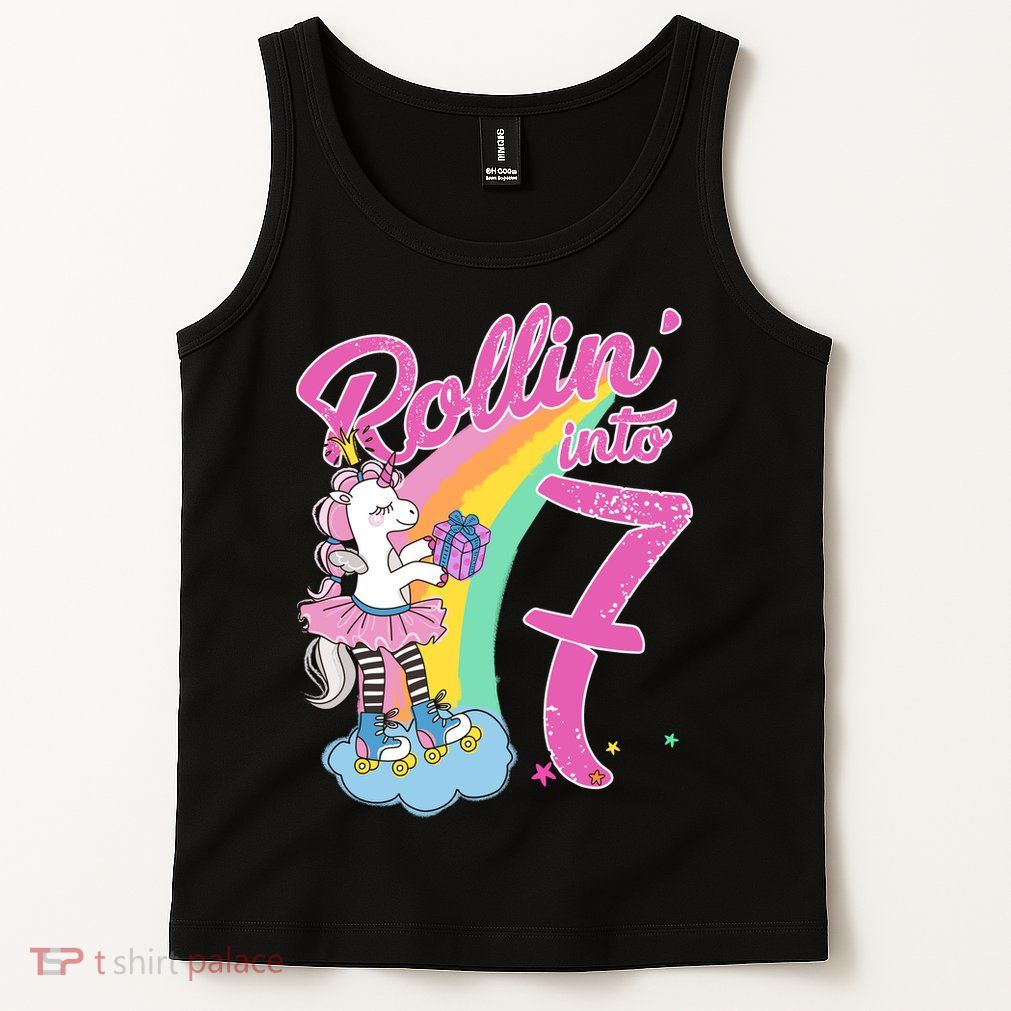 Rollin' Into 7 Skating Unicorn Birthday Tank Top