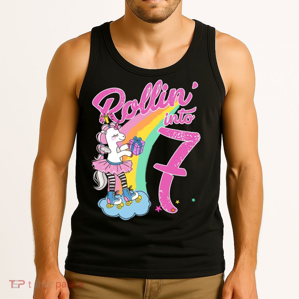 Rollin' Into 7 Skating Unicorn Birthday Tank Top