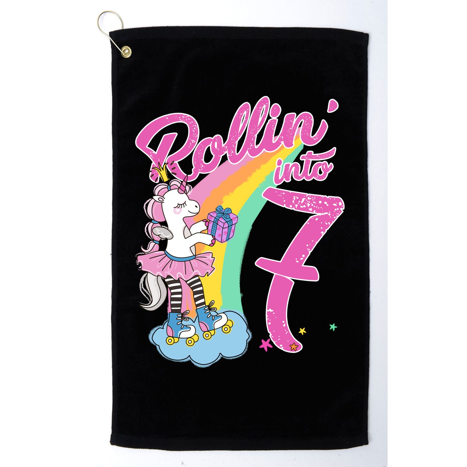 Rollin' Into 7 Skating Unicorn Birthday Golf Towel