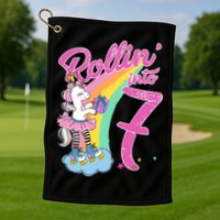 Rollin' Into 7 Skating Unicorn Birthday Golf Towel