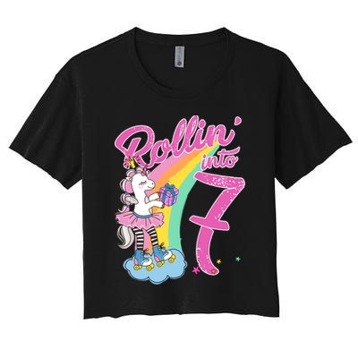 Rollin' Into 7 Skating Unicorn Birthday Crop Top