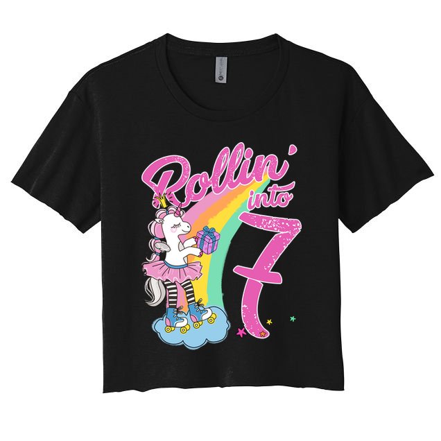 Rollin' Into 7 Skating Unicorn Birthday Crop Top