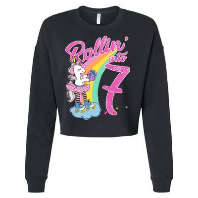 Rollin' Into 7 Skating Unicorn Birthday Cropped Pullover Crew