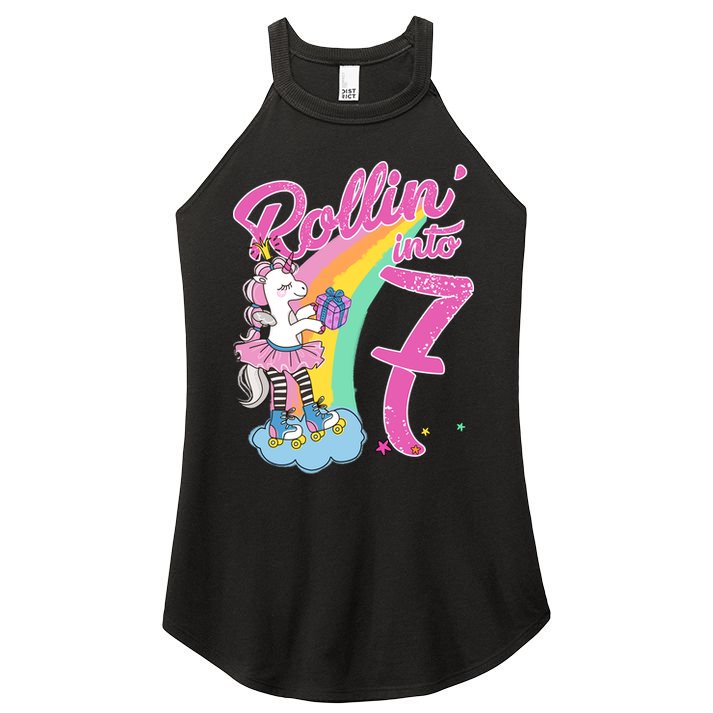 Rollin' Into 7 Skating Unicorn Birthday Women's Perfect Tri Rocker Tank