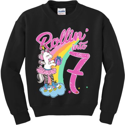 Rollin' Into 7 Skating Unicorn Birthday Kids Sweatshirt