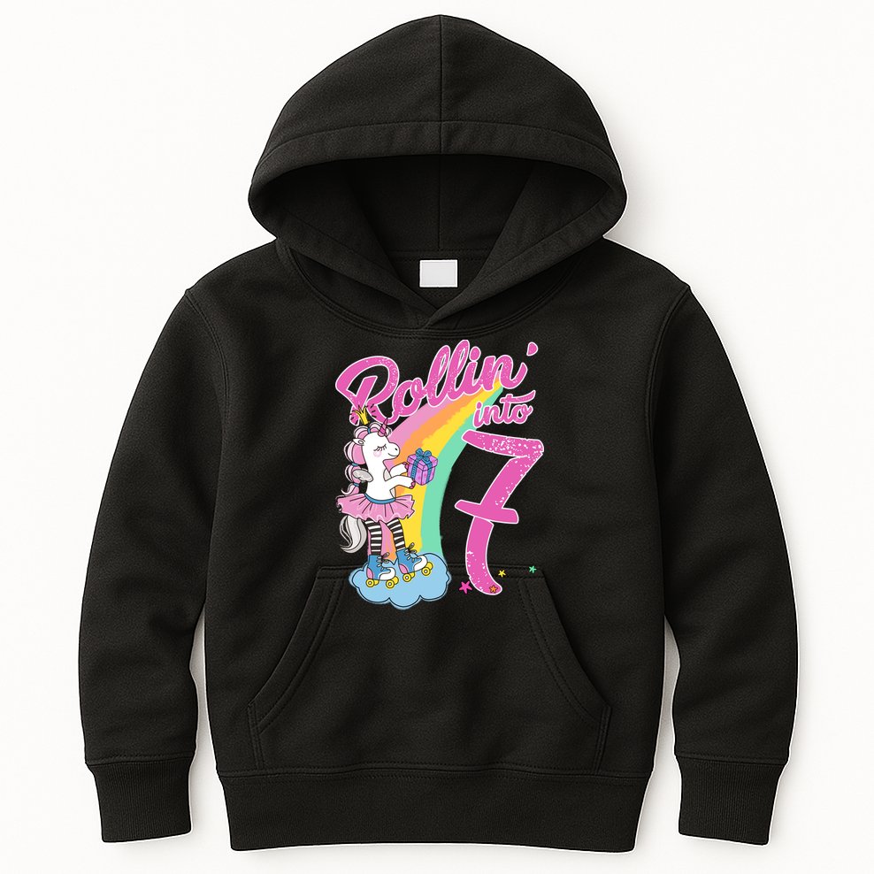 Rollin' Into 7 Skating Unicorn Birthday Kids Hoodie