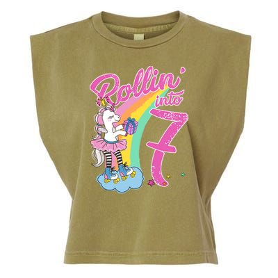 Rollin' Into 7 Skating Unicorn Birthday Garment-Dyed Women's Muscle Tee