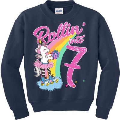 Rollin' Into 7 Skating Unicorn Birthday Kids Sweatshirt