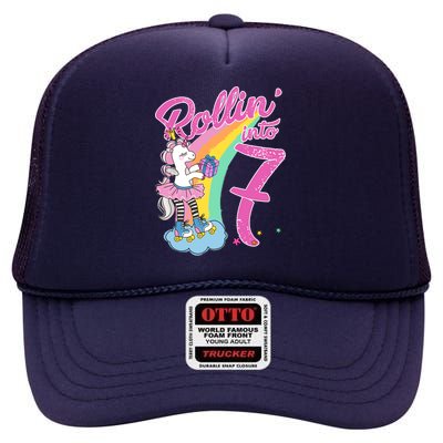 Rollin' Into 7 Skating Unicorn Birthday High Crown Mesh Back Trucker Hat