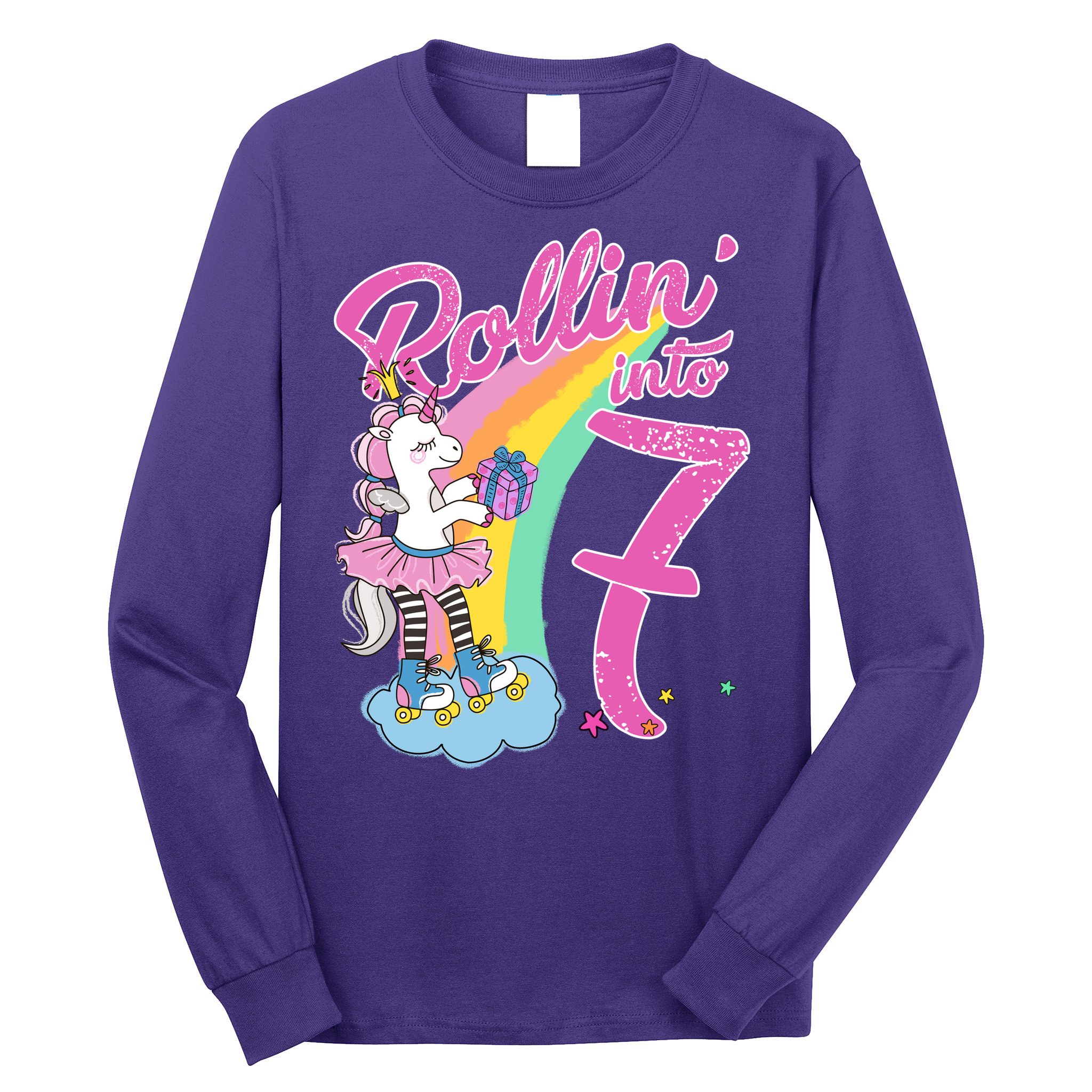 Rollin' Into 7 Skating Unicorn Birthday Long Sleeve Shirt